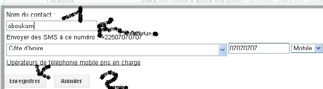 2-Nom du Contact (1) puis Enregistrer (2) mailsms3
