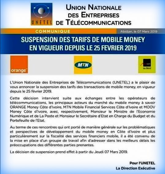 MTN Côte d'Ivoire annonce la suspension des tarifs appliquée au mobile money 1