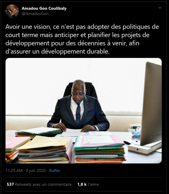 le dernier tweet du Premier Ministre Amadou Gon Coulibaly