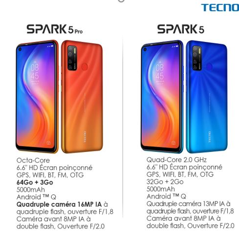TECNO MOBILE Comparatif Tecno Spark 5 Pro & Spark 5